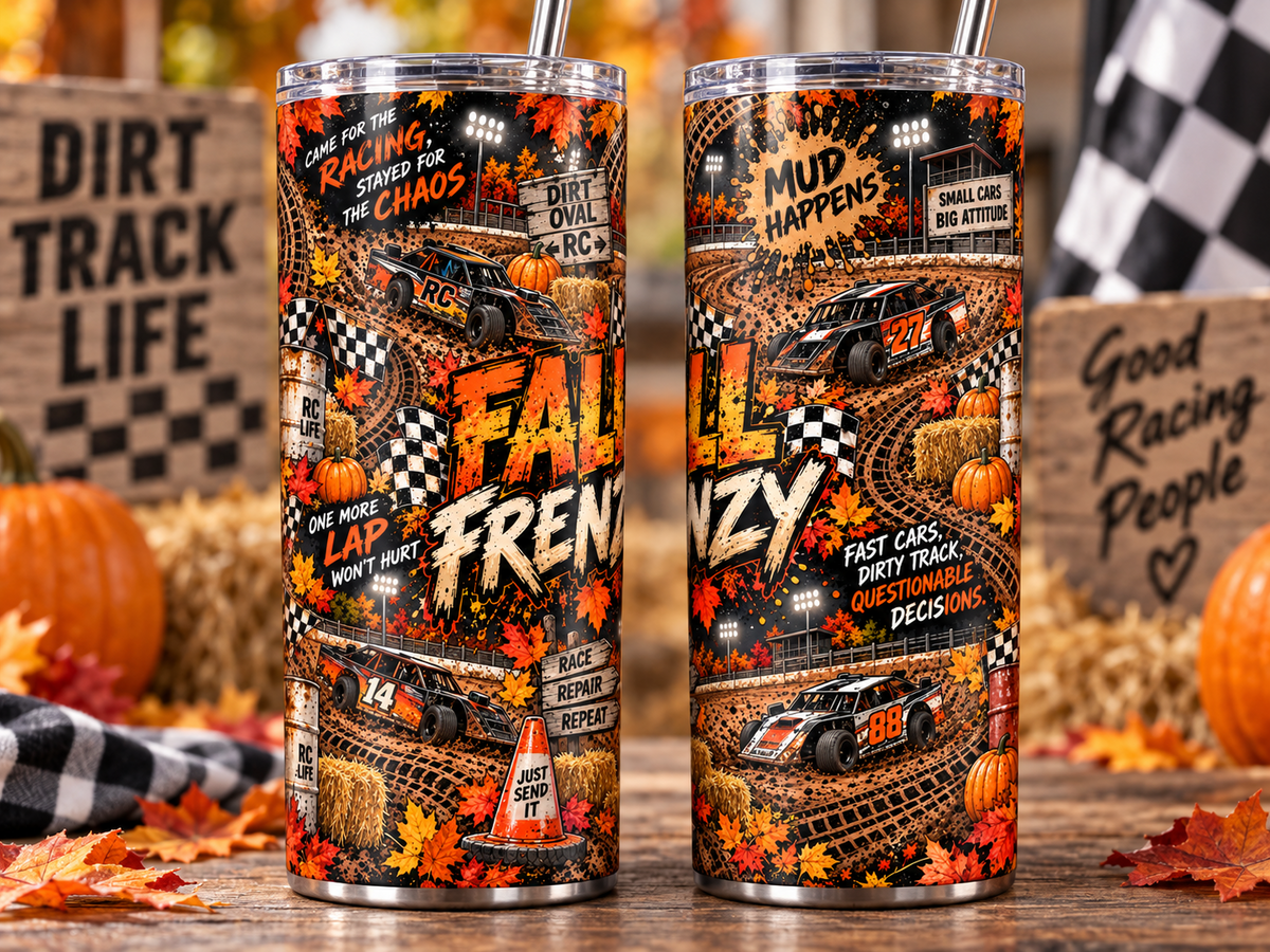 Fall Frenzy Dirt Oval RC Racing – 20 oz Skinny Tumbler