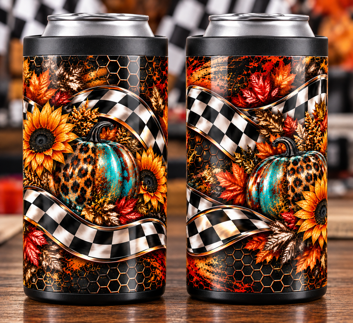 Fall Checkered Flag Hard Can Cooler
