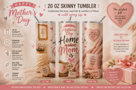 Home is Where Mom Is - 20 oz Skinny Tumbler